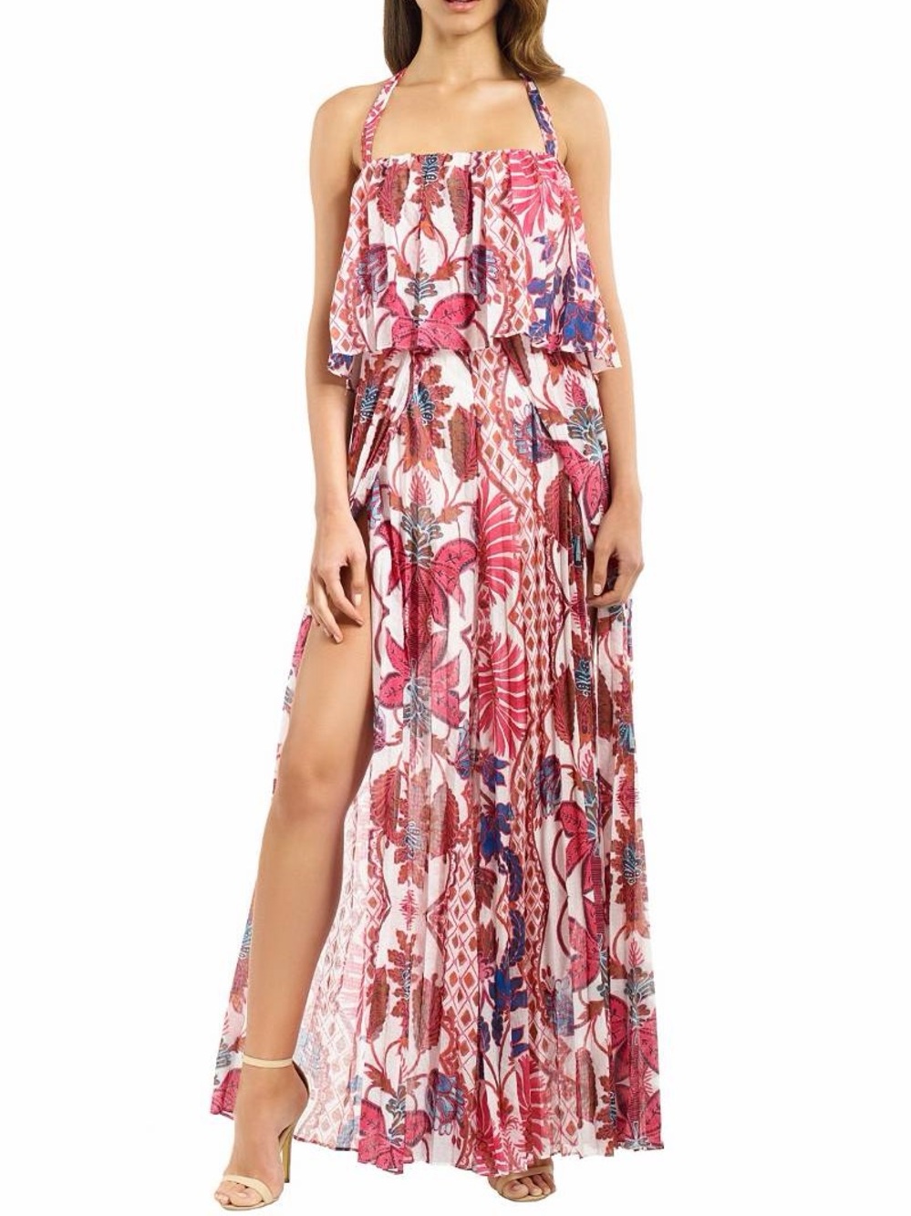 TJD Floral Halter Ruffle Jumpsuit in Pink and Blue Size 8
